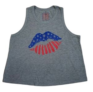 Modern Lux American Flag Kiss Crop Sleeveless Shirt Size Large Juniors NWOT